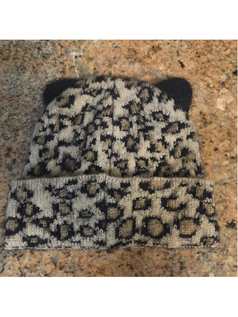 Women's Olivia & Kate Leopard Print Cat Ear Beanie, One Size, Beige/Black